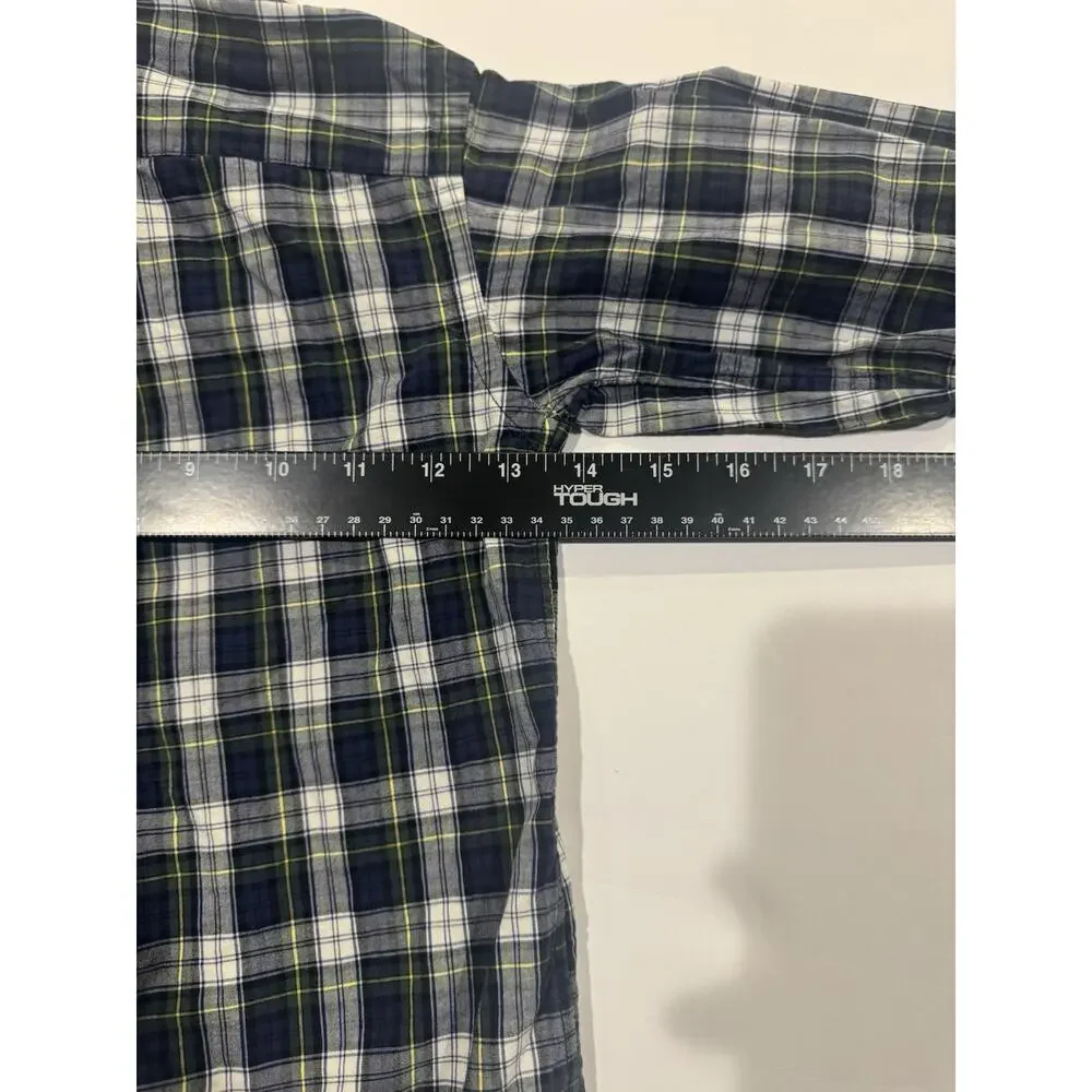 Ralph Lauren Boys Plaid Button Down Shirt 4T Navy Green Cotton Logo